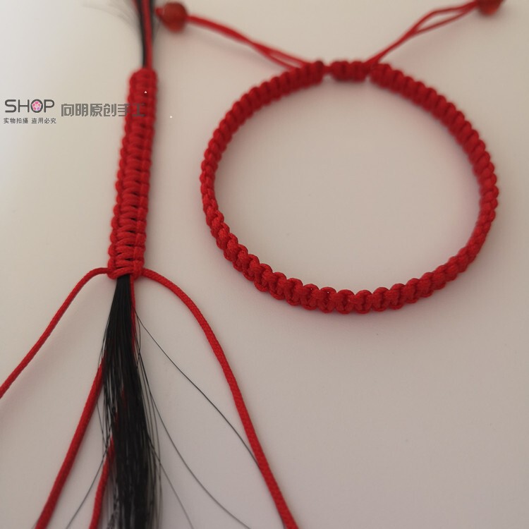 Adjustable Hair Tie with a Strand of Blue Silk and Red String, Silver Lettering, DIY Material for Making Your Own, Suitable as a Gift for Your Boyfriend in Their Zodiac Year