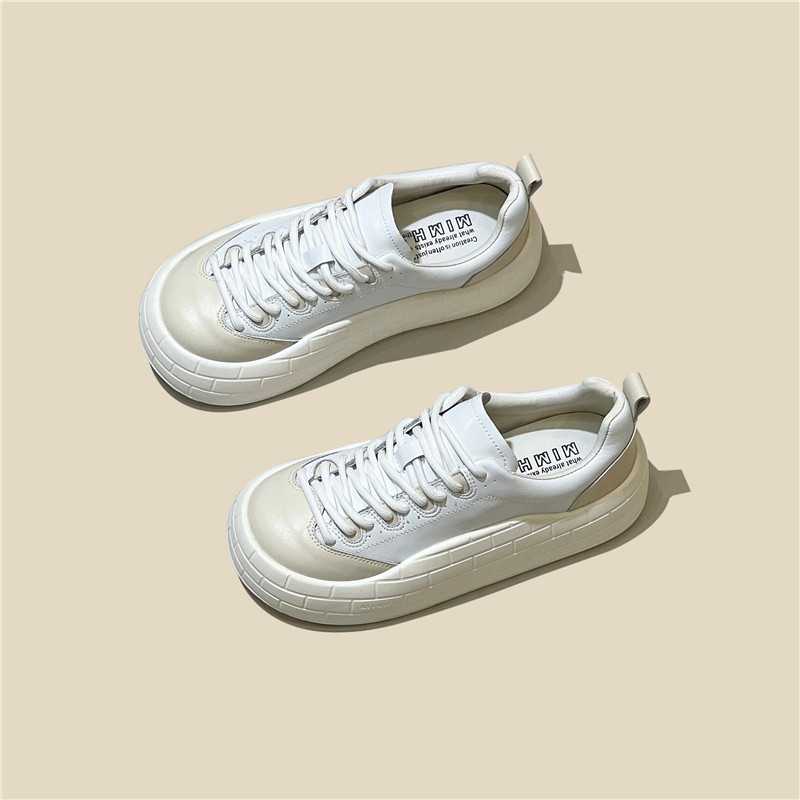 Heavy new push design sense niche bread shoes thick bottom tide leather big toe shoes round toe sponge cake ugly cute simple shoes