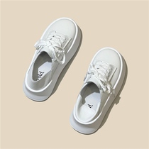 Strong push thick sole small white shoes female leather large leather shoes casual bread shoes and two pine slippers