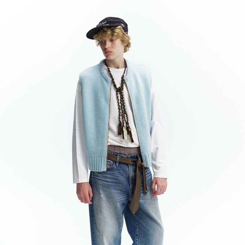 Gear Company Moonstone Blue Wool Blend Vest Cardigan Sweater Coarse Knit Ykk Zipper Jacket Gear Company Moonstone Blue Wool Blend Vest Cardigan Sweater Coarse Knit Ykk Zipper Jacket