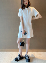 Gray White orange Polo collar ruffle dress age age dynamic summer solid color short sleeve casual dress cotton