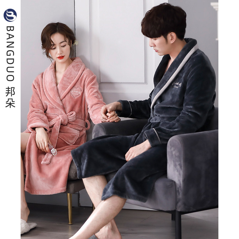 Couple sleeping robes women pyjamas winter coral suede thickened with suede men's autumn and winter style flange suede long version bathrobe