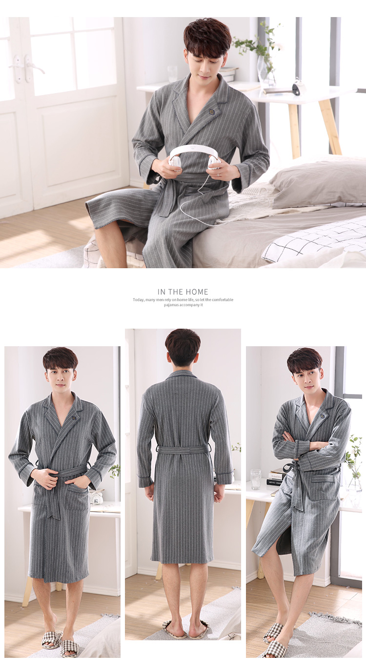 Váy ngủ nam dài tay cotton mùa thu đồ ngủ dính liền mùa xuân béo và mùa thu trung niên bố cotton áo choàng tắm nam đồ ngủ sexy mới nhất 2021