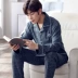 Đồ ngủ nam dài tay áo bông mùa xuân và mùa thu của nam giới cha người đàn ông trung niên bông nam mỏng mùa hè của nam giới nhà dịch vụ bộ đồ đôi mùa đông nam nữ Nam giới