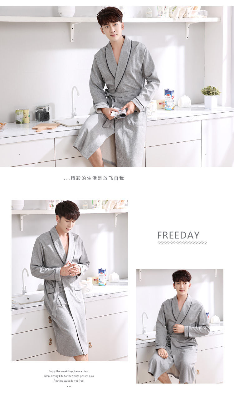 Váy ngủ nam dài tay cotton mùa thu đồ ngủ dính liền mùa xuân béo và mùa thu trung niên bố cotton áo choàng tắm nam đồ ngủ sexy mới nhất 2021