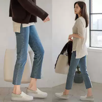 South Korea 2021 Spring and Autumn new nine-point straight jeans female Korean version of high waist slim eight small straight pants