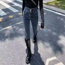 South Korea Ultra High Waist Plus Suede Jeans Womens Pants Winter 2021 New Body Slim Fit Slim Pencil Tight Pants