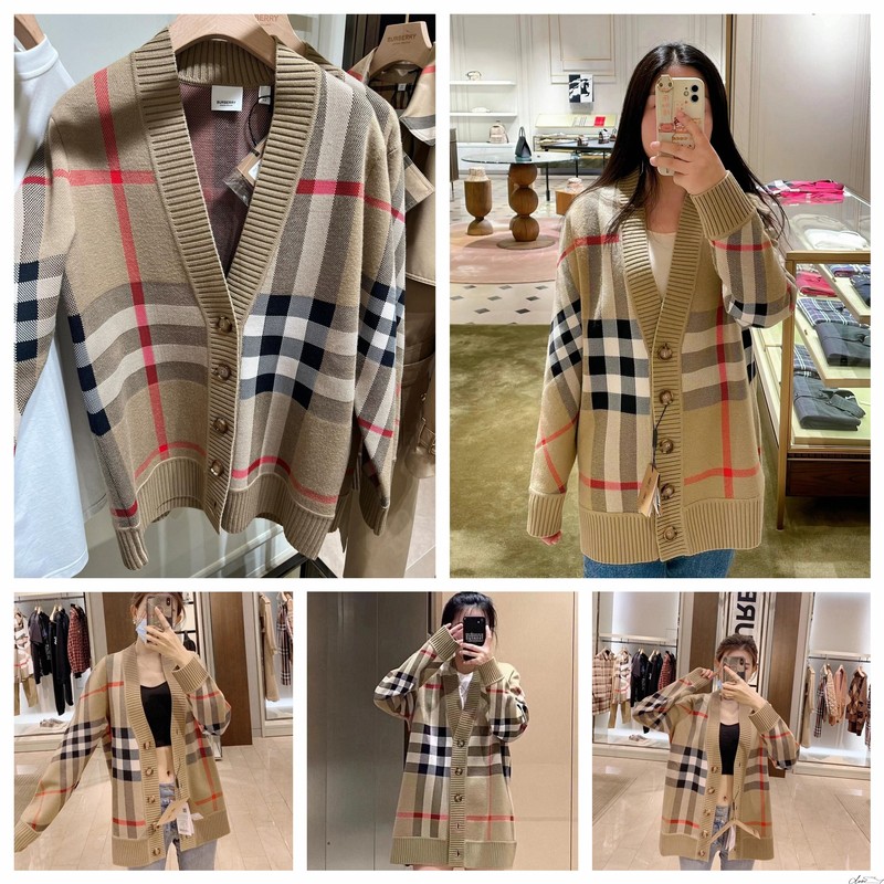 Burberry/Burberry New Classic Plaid Color-Block Knitted Cardigan for Women, Sweater Jacket for Men