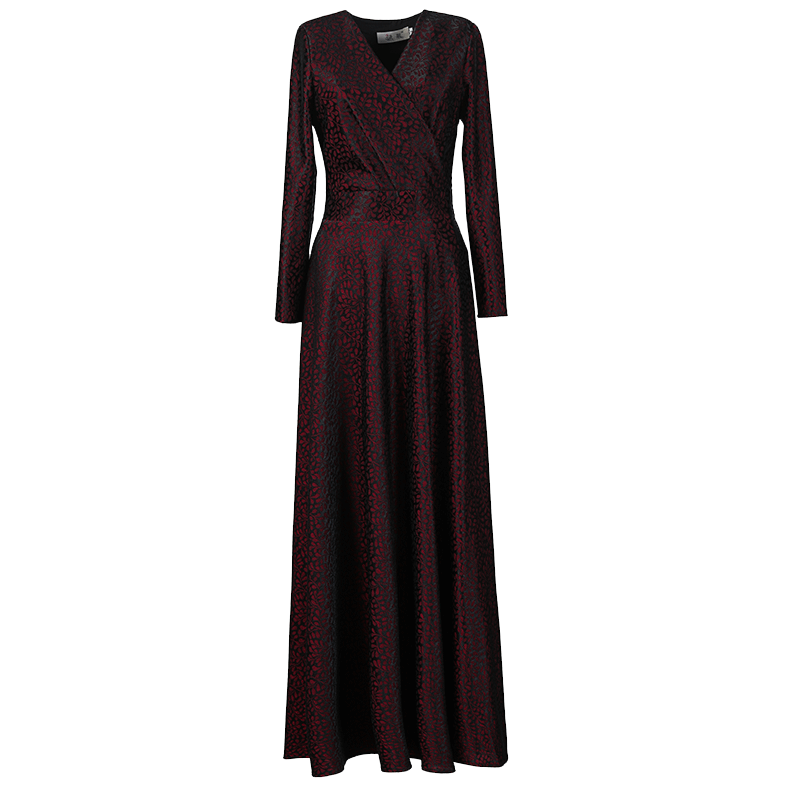 酒红色连衣裙2025春秋装新款长袖气质优雅减龄收腰超长裙大摆裙