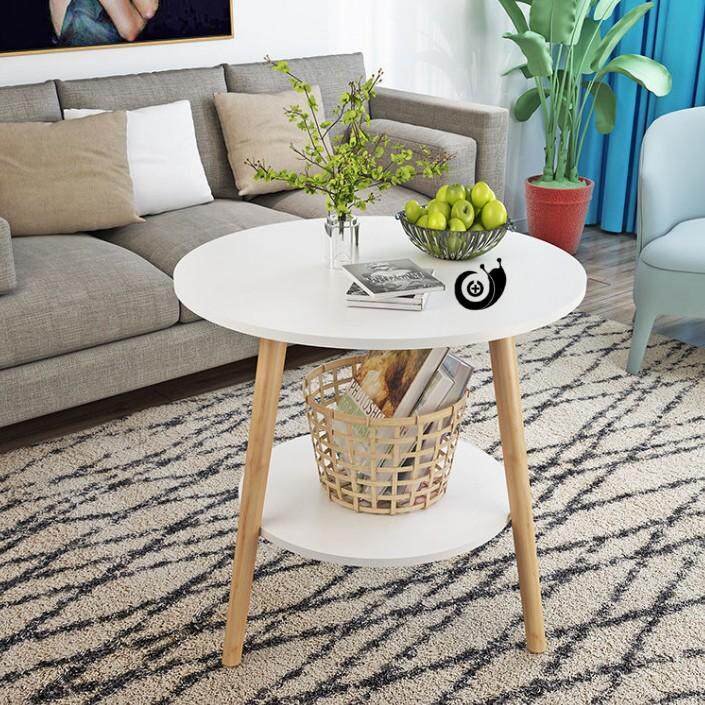 Double layer tea table solid wood leg Nordic corner few headboard small round table minimalist living-room sofa edge a few small family type tea table