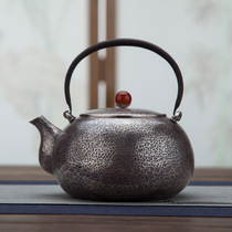 Silver Pot Sterling Silver 999 Kettle Pure Handmade Small Single Pot Household Silver Tea Set Brown Hammer Pattern Lifting Beam Silver Pot