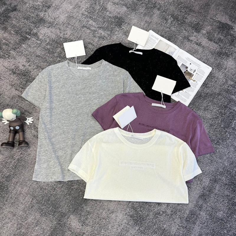 European Station 2026 Summer New Style Letter Glitter Round Neck Short Sleeve T-Shirt for Women Versatile Pure Cotton Top Trendy T-Shirt for Women