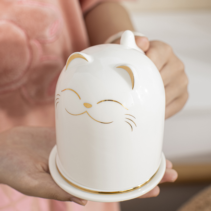 Kitty Cartoon Office Cup Tea Water Separation Bubble Tea Cup Ceramic Home Brief Personal Special Cup Gift Box Dress-Taobao