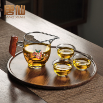  Tang Xian glass fair cup Household anti-scalding wooden teacup Tea cup Transparent tea separator Kung Fu tea accessories Male cup