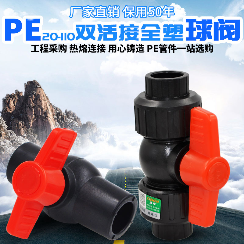 PE double live connection all-plastic ball valve valve 20 4 minutes 25 6 minutes 32 Water supply drinking water pipe pipe fittings accessories