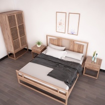 New Chinese style master bedroom 2m large bed Zen log bed and breakfast Hotel solid wood double bed Old elm wood wedding bed double bed
