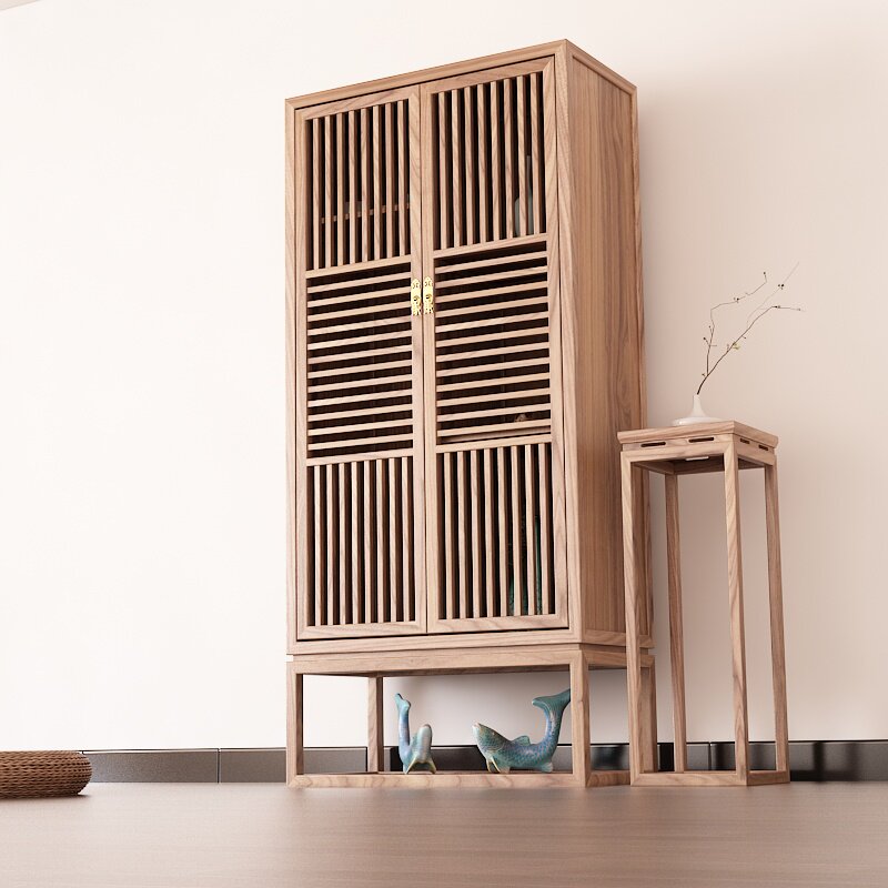 New Chinese Wardrobe Old Elm Wood Closet Zen furniture original wood color lockers free from lacquered floor hotel Two doors-Taobao