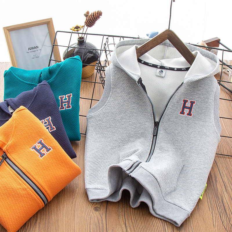 Children's hooded vest 2022 new boys' mesh cotton sleeveless jacket waistcoat middle-aged children's sports top vest