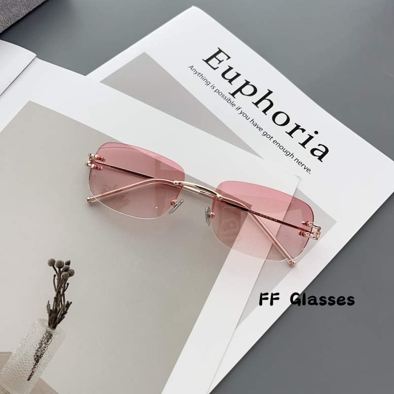 Retro Fashionable Rimless Pink Sunglasses for Women, Sweet and Cool Y2K Millennial Style High-End Square Sunglasses for Men