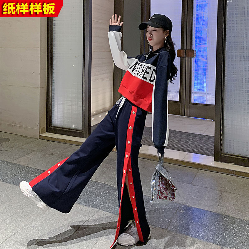 Sweatshirt sportswear paper sample casual suit clothing sample figure wide-legged pants spring and autumn women's sweatpants cropping drawing sample