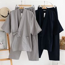 Spring Autumn Pure Cotton Japan Ensemble Kimono Kimono mens and wind lacing sweat Steamed Clothing thin and very flat Home Suits Suits