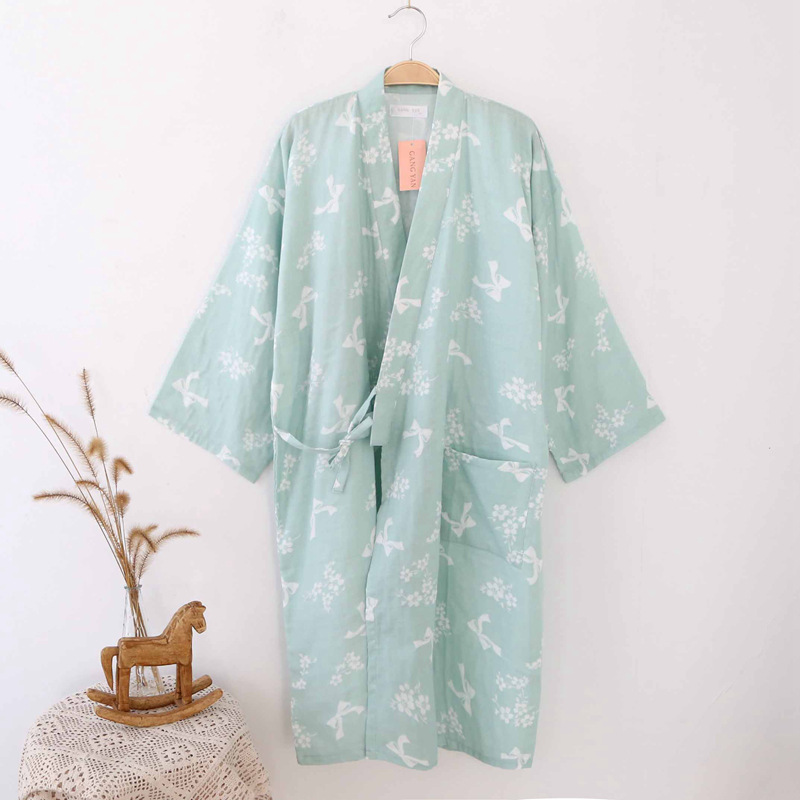 Silk loose-fitting mens áo choàng tắm bằng gạc mỡ mới 2018 pajama kimono kiểu dài tay áo cô gái mùa hè tươi.