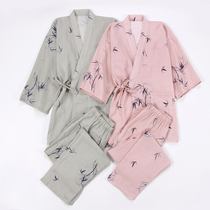 Lovers Japanese style pyjamas for men and women in spring and autumn pure cotton cotton cloth Han clothes thin and two suit sweat steam sauna with big code summer