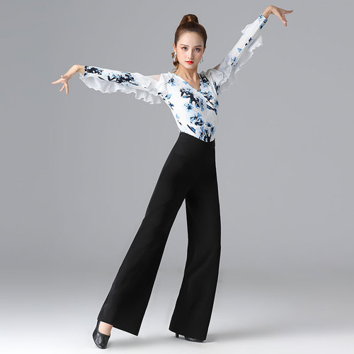 Ballroom latin dance bodysuits for women Teba top adult dance dress V-neck National Standard Dance Dress Latin dress women Square Dance Costume