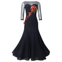Dambao Rooku National Standard Dance Large Swing Skirt Woman High-end Black Pool Competition Fashion Embroidery Flower Design Brand Waltz Dance Dress
