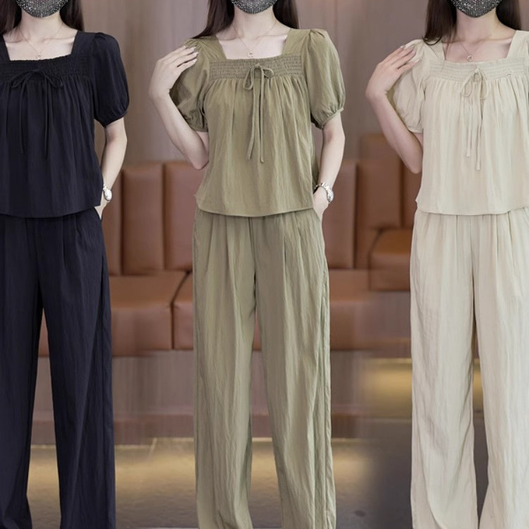 Casual Sports Suit for Women, Loose and Slimming, 2025 Summer New Fashion, Age-Reducing Short-Sleeved Wide-Leg Two-Piece Set, Thin Style