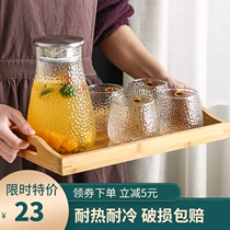 Japanese-style hammered glass cold water jug set Household thickened heat-resistant creative cup with grid cold water cup kettle