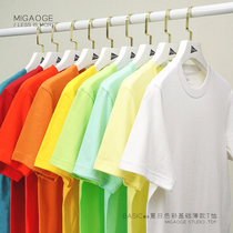 2021 spring and summer fresh men and women with cotton straight loose round neck simple solid color base short sleeve t-shirt