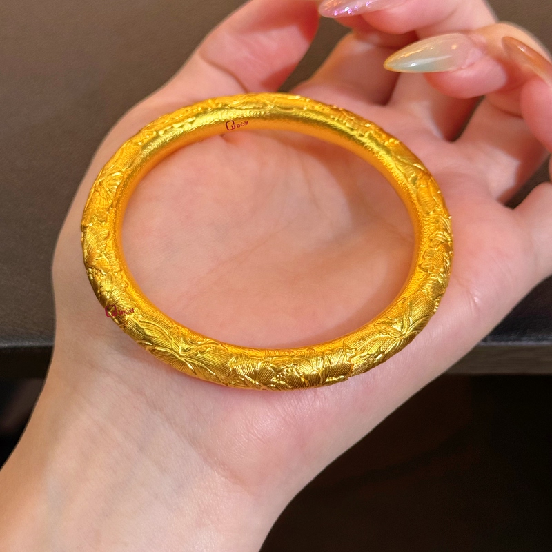 Jingxin Pavilion Jewelry Ancient Gold Peony Bracelet Hand-Engraved Gold Bracelet Traditional Gold Bracelet Jingxin Pavilion Jewelry Ancient Gold Peony Bracelet Hand-Engraved Gold Bracelet Traditional Gold Bracelet
