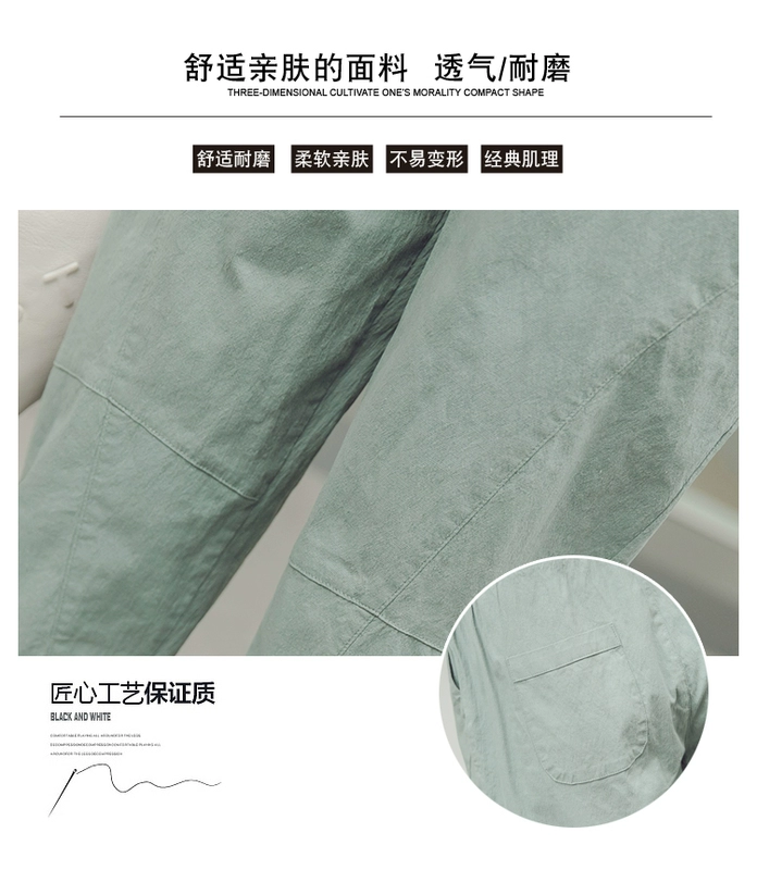 Mùa xuân 2019 quần harem mới cô gái quần chín quần cotton quần âu cỡ lớn quần cà rốt chân quần đã mỏng