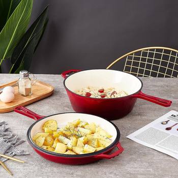 Thickened Cast Iron Baking Pot, Stew Pot, Soup Pot, Dual-Purpose Pot, Non-Coated Enamel Cast Iron Pot, Same Model as Luoji, for Oven Use