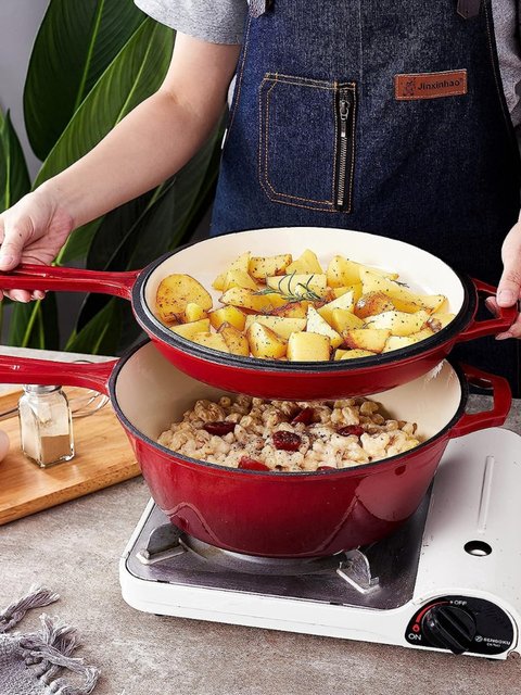 Thickened Cast Iron Baking Pot, Stew Pot, Soup Pot, Dual-Purpose Pot, Non-Coated Enamel Cast Iron Pot, Same Model as Luoji, for Oven Use