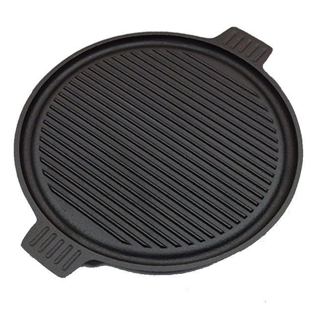 35cm Round Cast Iron Double-Sided Grill Pan Barbecue Plate Steak Frying Pan Pancake Pan for Gas Charcoal Electric Ceramic Stove