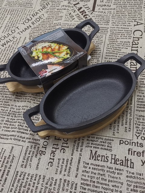 Foreign Trade Export Frying Pan, Baked Rice Pot, Cast Iron Pan, Uncoated Frying Pan, Oval Frying Pan, Double-Ear Baking Pan