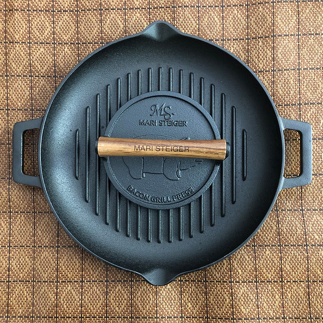 Thickened Cast Iron Steak Pan for Home Use, Striped Steak Frying Pan, Flat Pan, Non-Coated, Non-Stick Pan, Special Pan for Frying Steak
