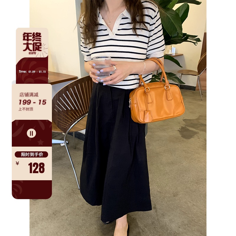 FCYstudio black skirt women 2021 summer new Korean version ins Wind small man thin A- line dress