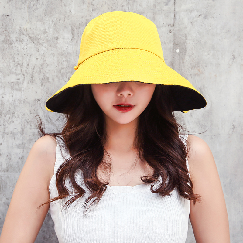 (Double Sided) Black And Bright Yellow With Windbreak Brim 11CmInternet celebrity Fisherman hat summer solar system veil Korean version tide sunshade Big edge Sunscreen Sun hat two-sided Hat female spring and autumn