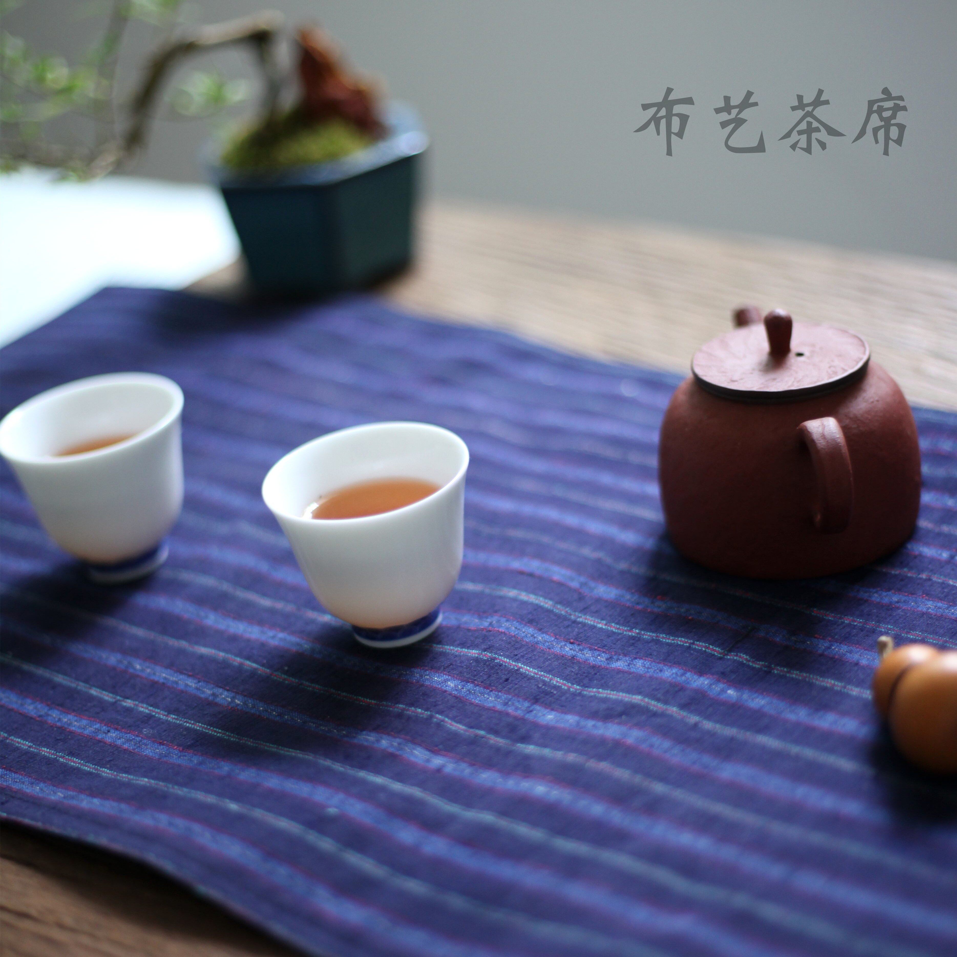 Clothes Tea Seat Double - sided cotton striped hand knitting Gub Chinese - style Zen Retro Blue Table Flag cup cup mat