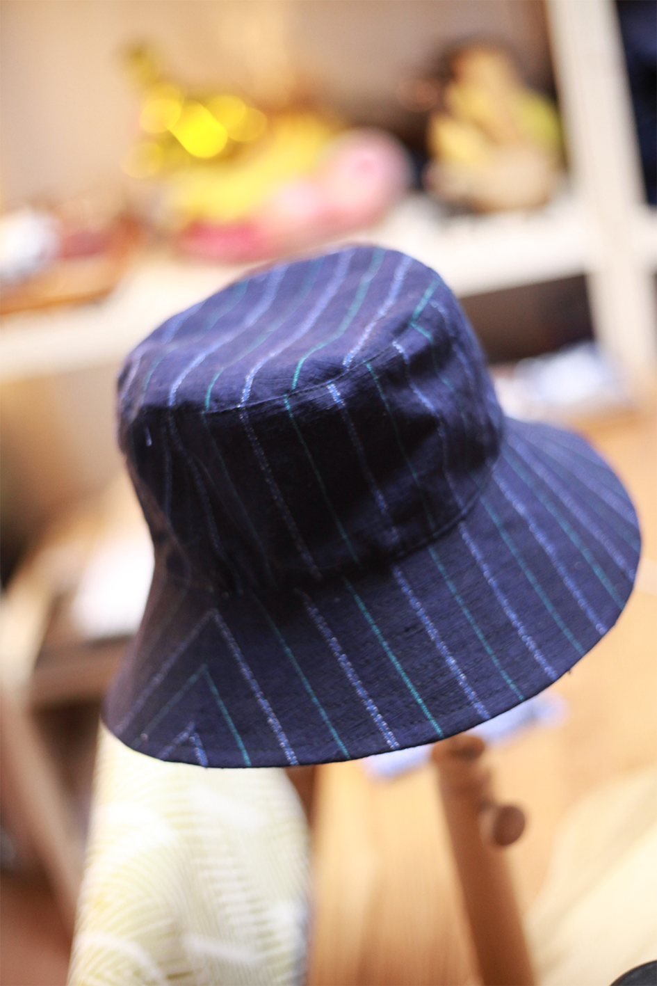 Fisherman's hat, pure cotton striped plaid, double-sided wear, spring and autumn sunshade and sunscreen, all-match national trend
