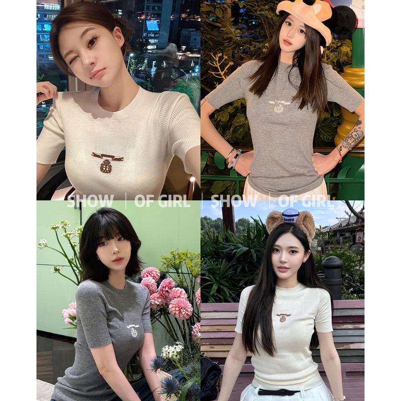 Show of Girl Popular Items Are Back in Stock! Classic Letter Embroidery Slimming Short-Sleeved Knit Top for Women Show of Girl Popular Items Are Back in Stock! Classic Letter Embroidery Slimming Short-Sleeved Knit Top for Women