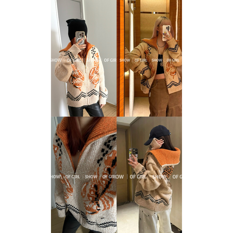 Brand New Clearance Sale, No Returns! Custom Color and Dye, over 10 Types of Yarn, Lobster Teddy Zip-Up Knit Jacket