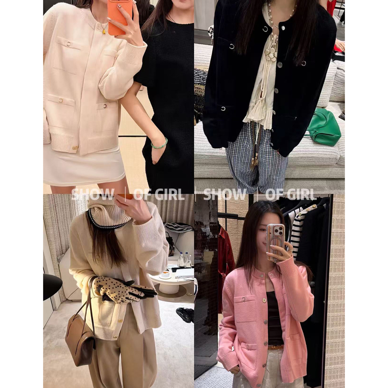 Show of Girl 26B Soft and Simple! Four-Pocket Backpack Buckle Wool Knit Cardigan Jacket for Women Show of Girl 26B Soft and Simple! Four-Pocket Backpack Buckle Wool Knit Cardigan Jacket for Women