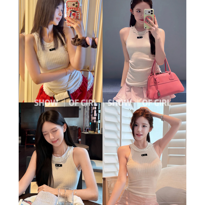Show of Girl 26Ss Summer Sweet Cherry! Ruffled Neckline Knitted Sleeveless Tank Top for Women Show of Girl 26Ss Summer Sweet Cherry! Ruffled Neckline Knitted Sleeveless Tank Top for Women