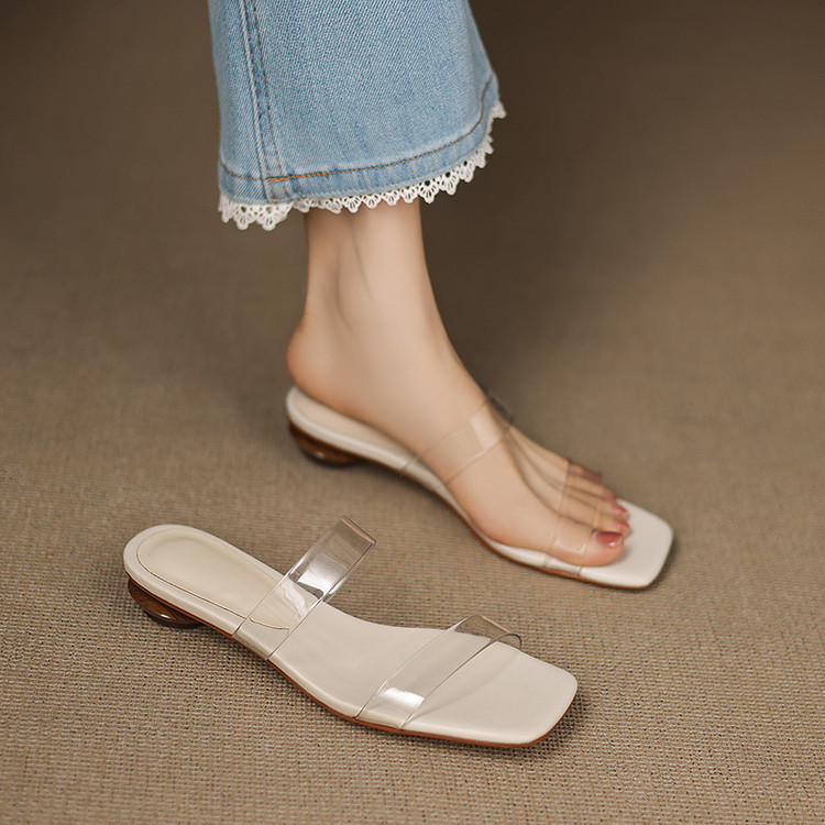 [Italian]Ongysl Heel Height 3cm ⭐ Fashionable Special-Shaped Heel New Summer Transparent Flip-Flops for Outer Wear and Versatile