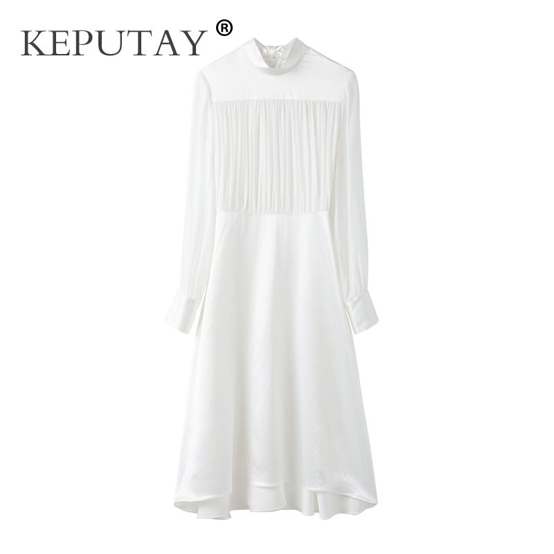Heavy Weight Silk White Dress 2026 Spring & Fall New Style High-End Mulberry Silk Large Size Long-Sleeved A-Line Mid-Length Skirt