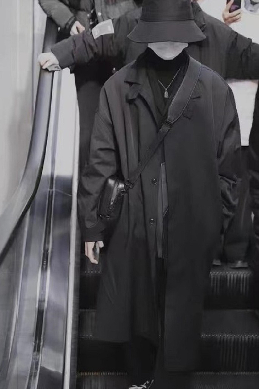 Normcoremoment Ma Jiaqi's Same Style Yamamoto-Style Black Spring and Autumn Thin Mid-Length Trench Coat for Men